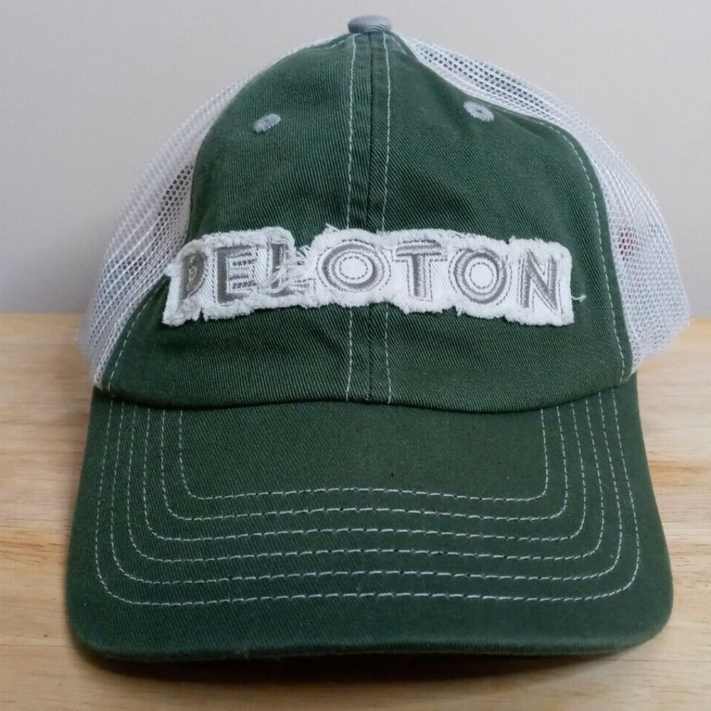 Peloton Distressed Truckers Hat Strap Back Green "Ride Peloton"